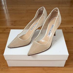 Manolo Blahnik Mesh White Pumps 90mm